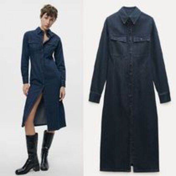 NWT Zara Denim Shirt dress ZW Collection - Picture 6 of 12